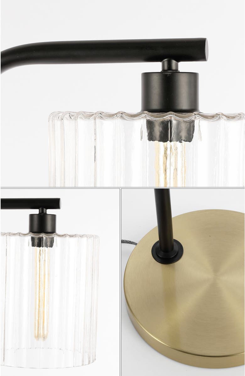 JONATHAN Y Easton 60.75" Modern Minimalist Metal/Ribbed Glass LED Floor Lamp, Brass Gold/Black, Alternate, color, Brass Gold/Black