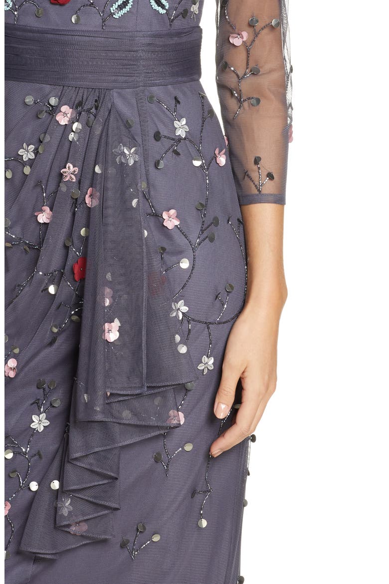 Floral 3D Embellished Gown, Alternate, color, CHARCOAL MULTI