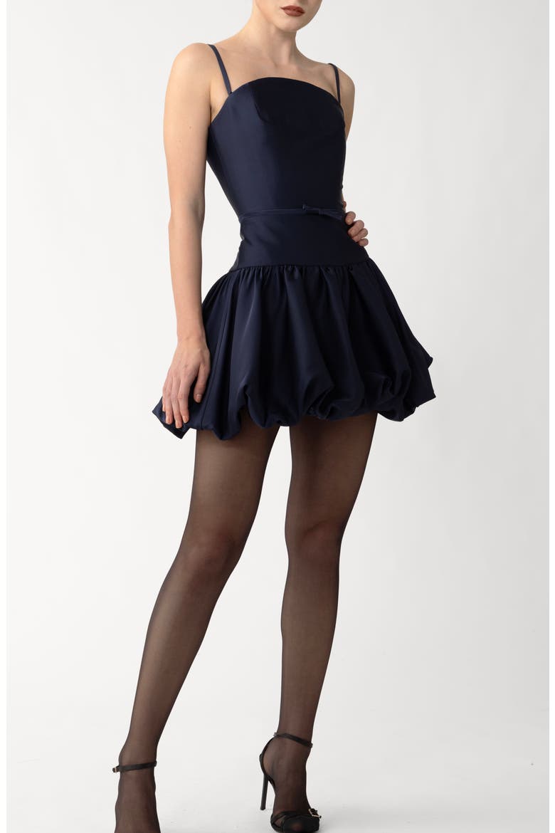 Maddie Bubble Hem Satin Cocktail Dress, Alternate, color, MIDNIGHT BLUE