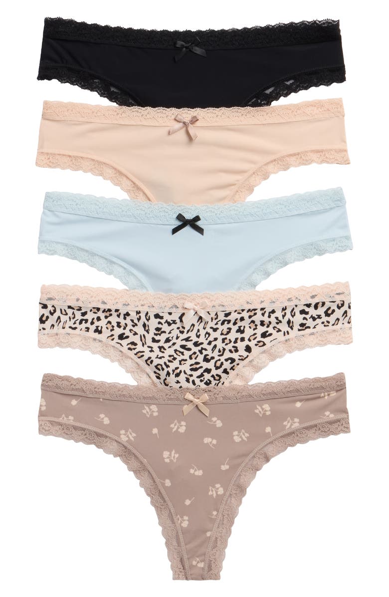 Honeydew Petra Mid Rise Thong Underwear - Pack of 5, Main, color, Neutral Multi