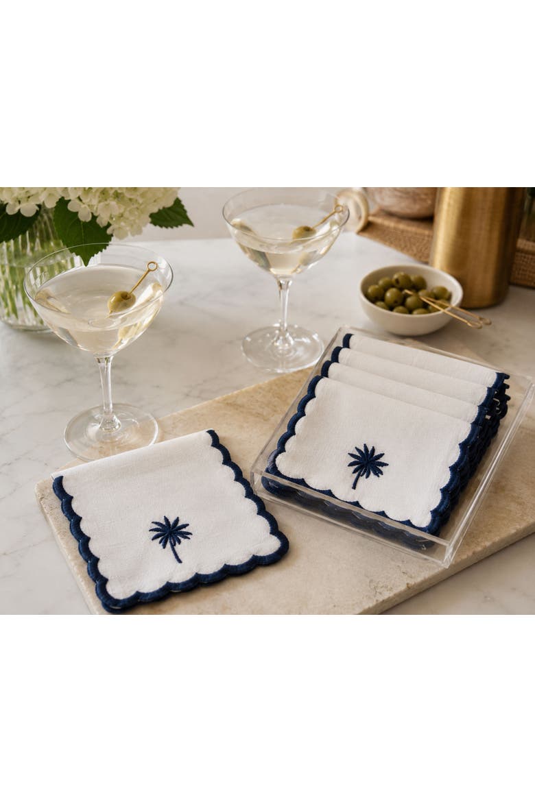 Embroidered Palm Tree Cocktail Napkin, Alternate, color, Ivory