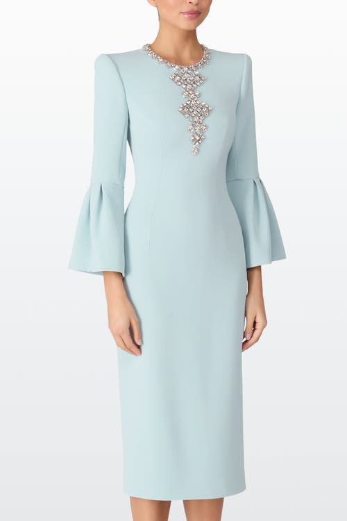 Jenny Packham Margoni Bell-sleeve Embellished Midi Dress In Blue
