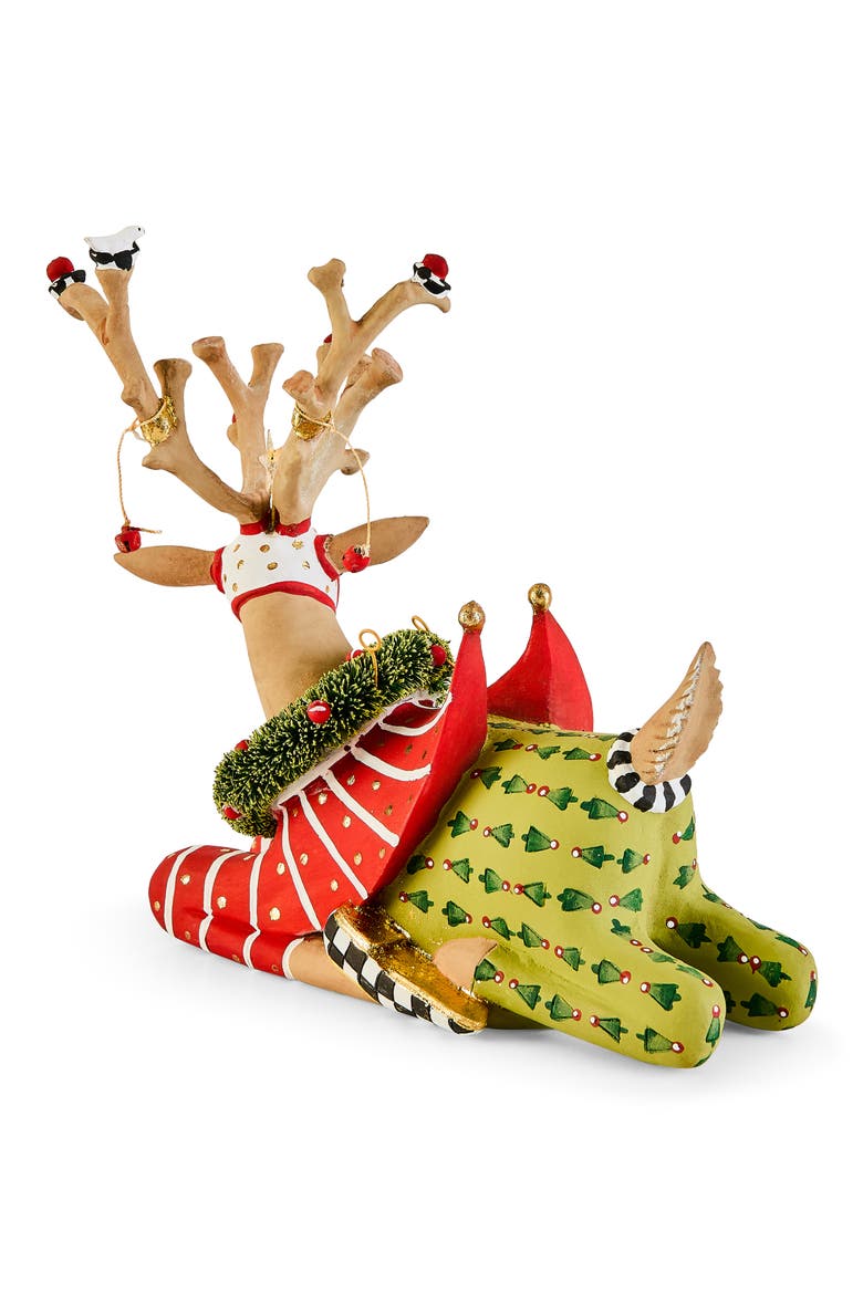 Patience Brewster Dash Away Sitting Reindeer Christmas Ornament, Alternate, color, GREEN