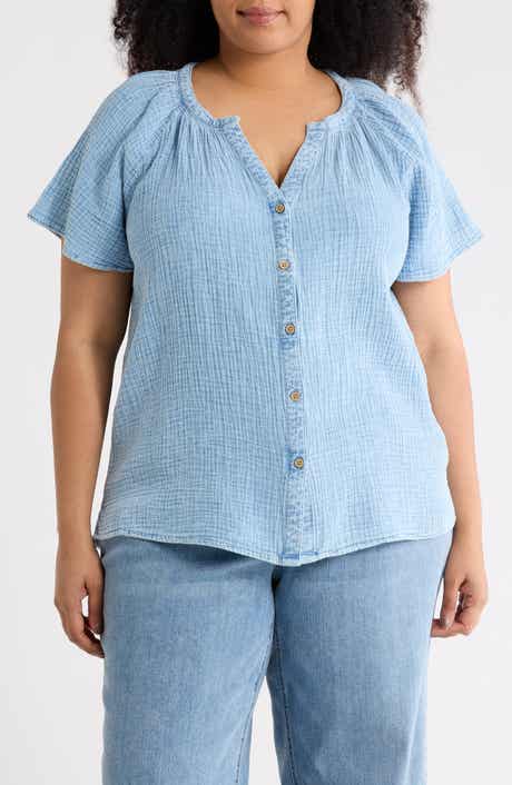 beachlunchlounge Lark Short Sleeve Cotton Gauze Button-Up Shirt