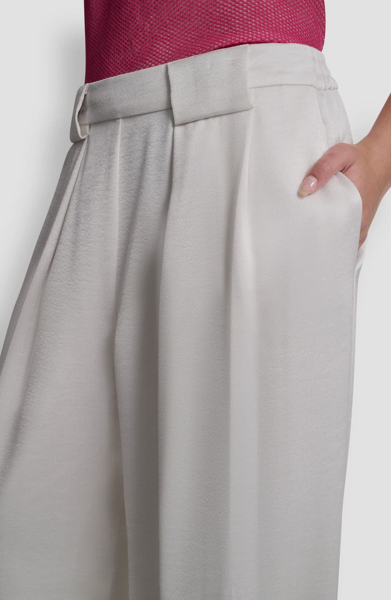 DKNY Pleat Wide Leg Satin Pants, Alternate, color, Ivory