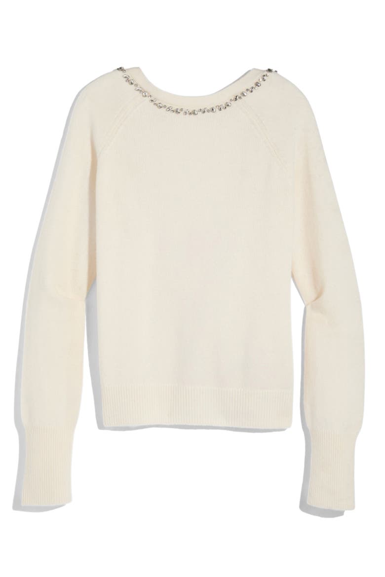 Rhinestone Embellished Wool Blend V-Neck Sweater, Alternate, color, MARSHMALLOW