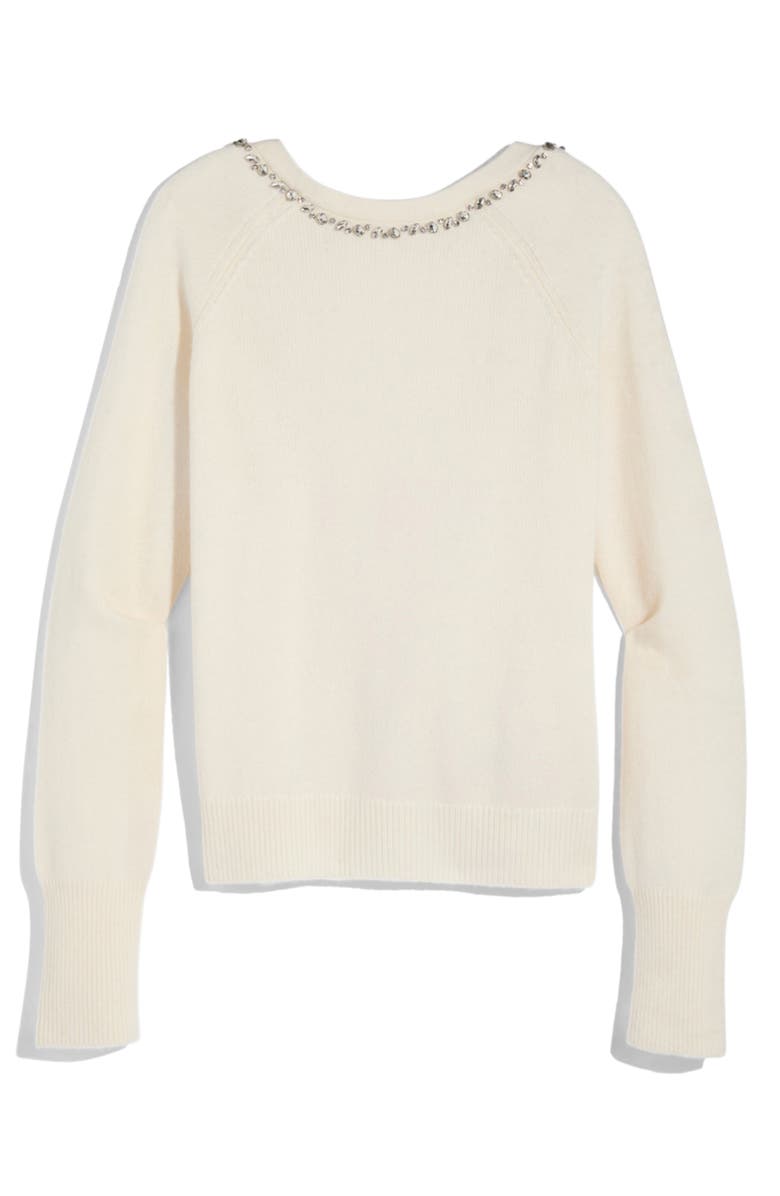vineyard vines Rhinestone Embellished Wool Blend V-Neck Sweater, Alternate, color, Marshmallow