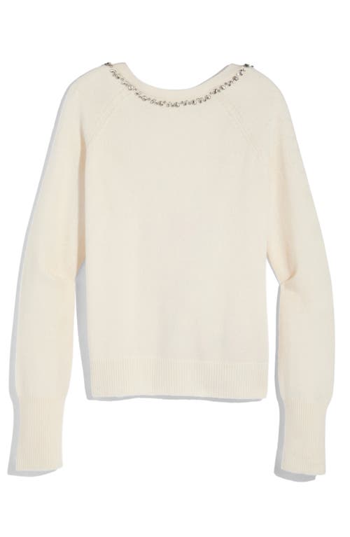 Vineyard Vines Rhinestone Embellished Wool Blend V-neck Sweater In White