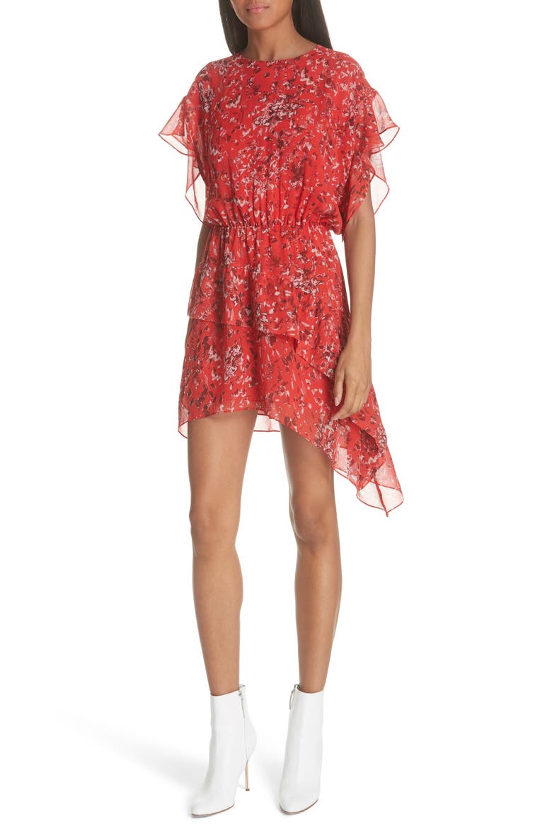 Print Ruffle Dress, Main, color, RED