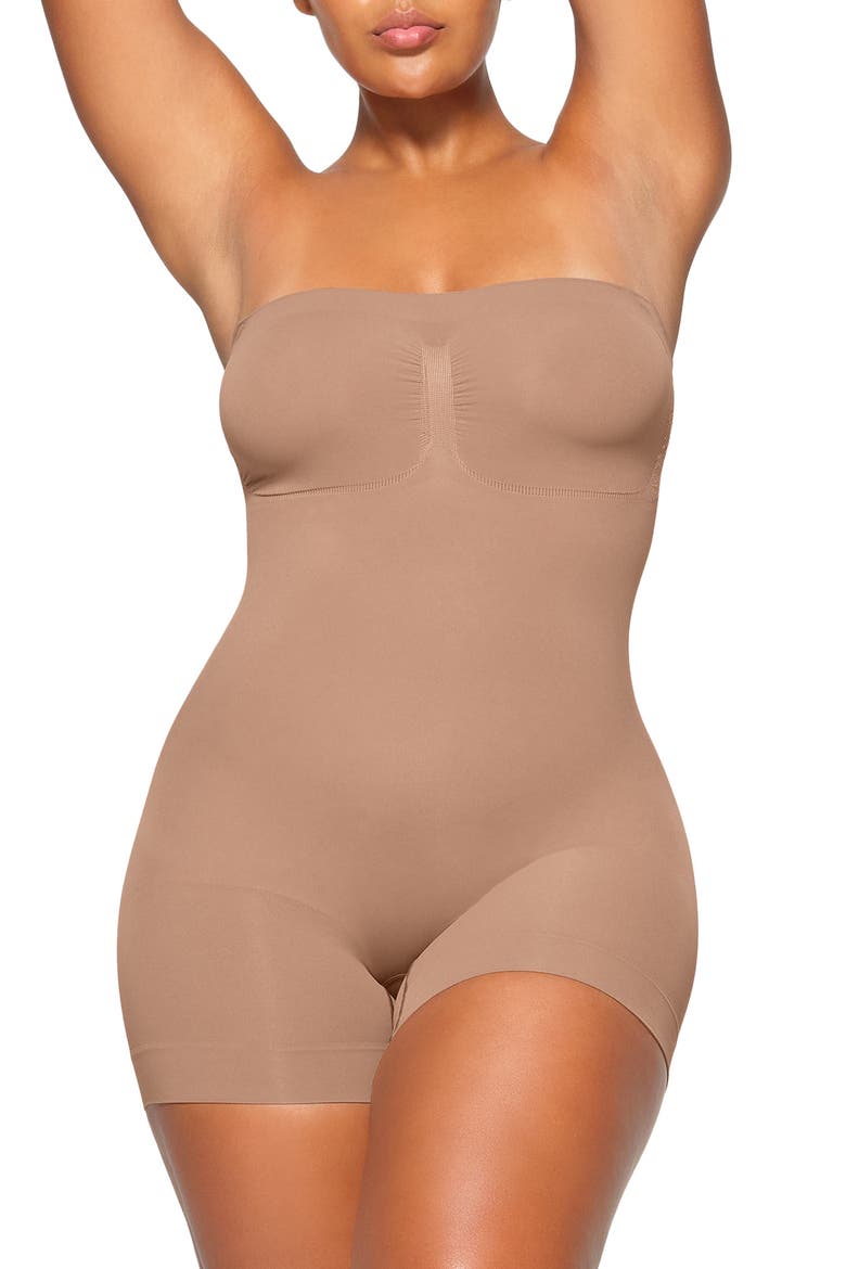 Seamless Sculpt Strapless Shortie Bodysuit, Main, color, SIENNA