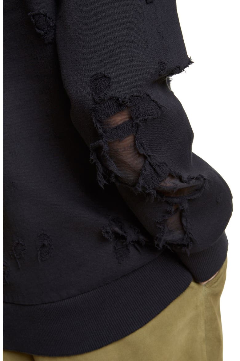 Destroyed Cotton Sweatshirt, Alternate, color, BLACK