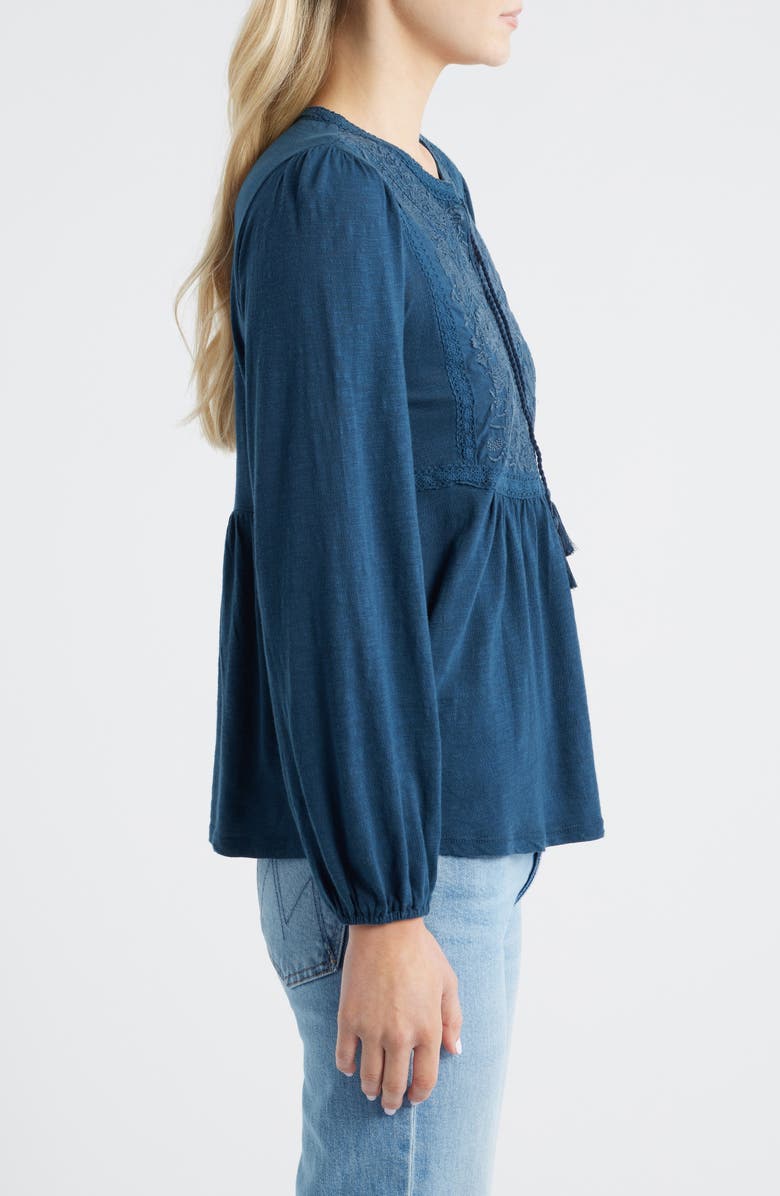 Lucky Brand Floral Embroidered Peplum Top, Alternate, color, Moonlit Ocean