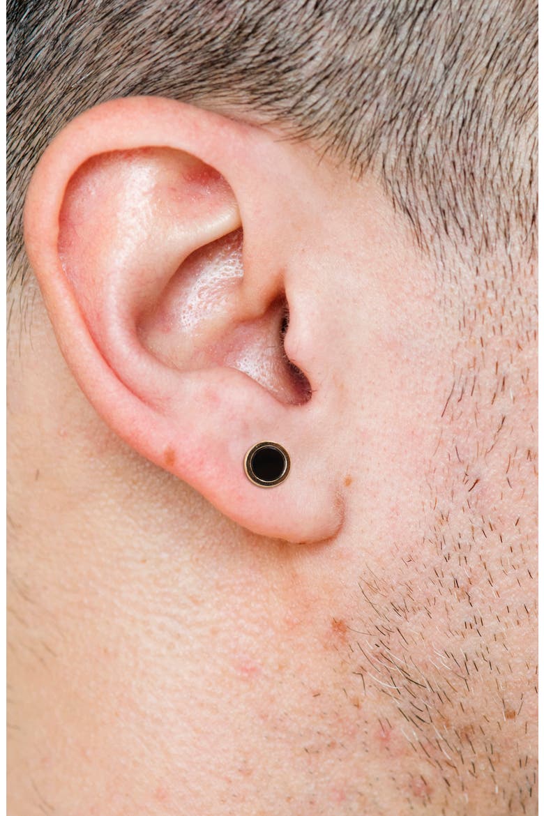 Men's Black Onyx Round Stud Earrings, Alternate, color, BLACK