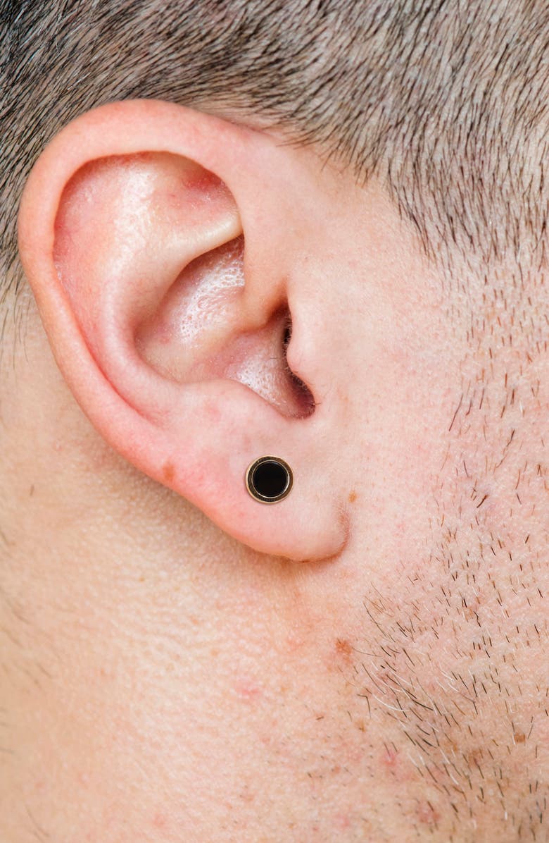 DELMAR Men's Black Onyx Round Stud Earrings, Alternate, color, Black