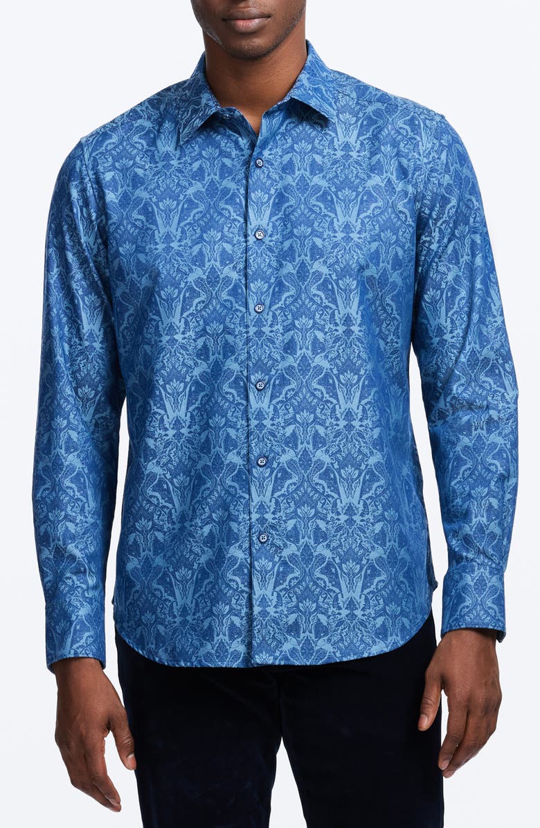 Robert Graham Highland Classic Fit Stretch Cotton Button-Up Shirt, Main, color, Dark Blue