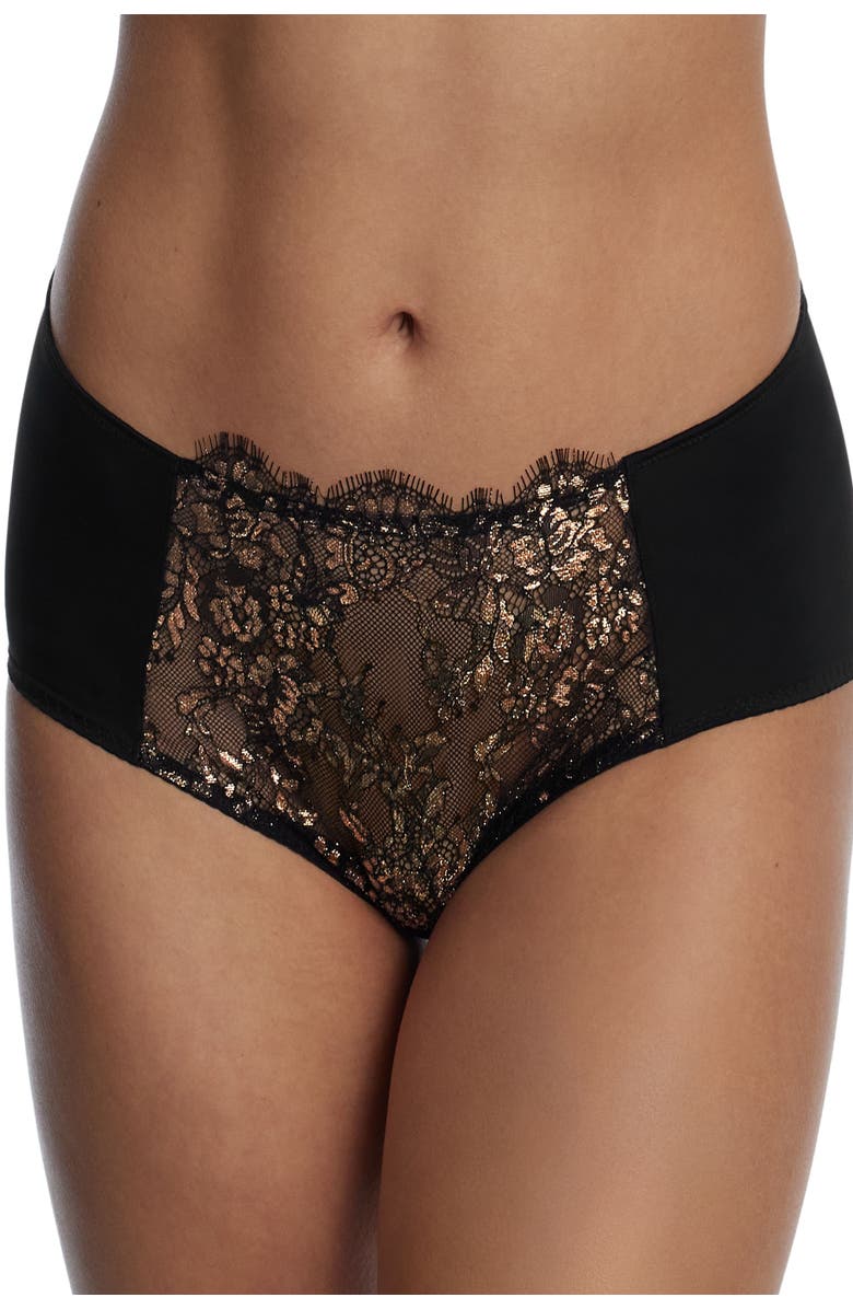 Skarlett Blue Entice Front Lace Brief, Main, color, Black/Rose Gold