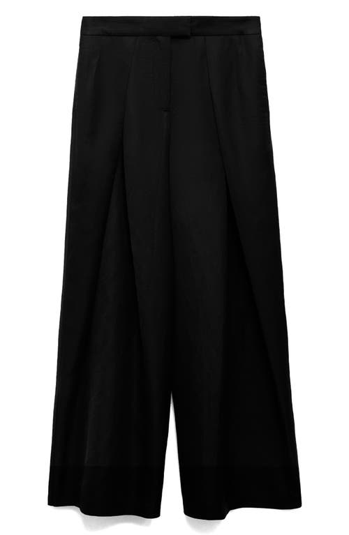 Mango Pleated Wide Leg Pants In Black