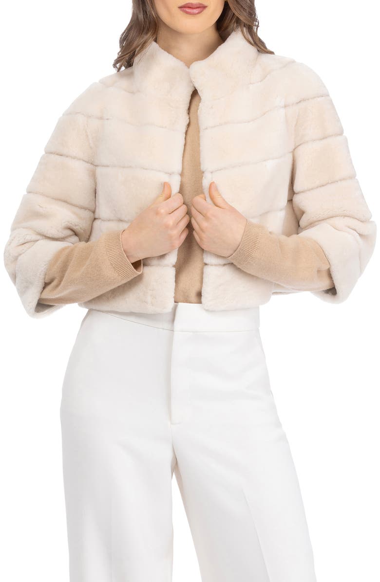 GORSKI Genuine Shearling Cropped Bolero with Cropped Sleeves, Alternate, color, Cream