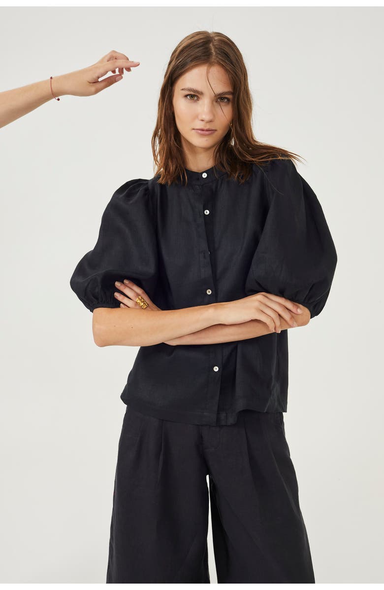 LANHTROPY Bubble Linen Shirt, Alternate, color, Black