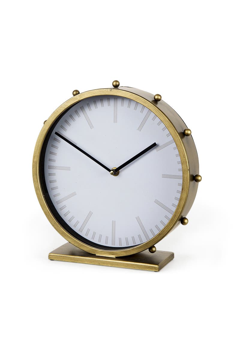 Marian Studded Table Clock, Main, color, Gold
