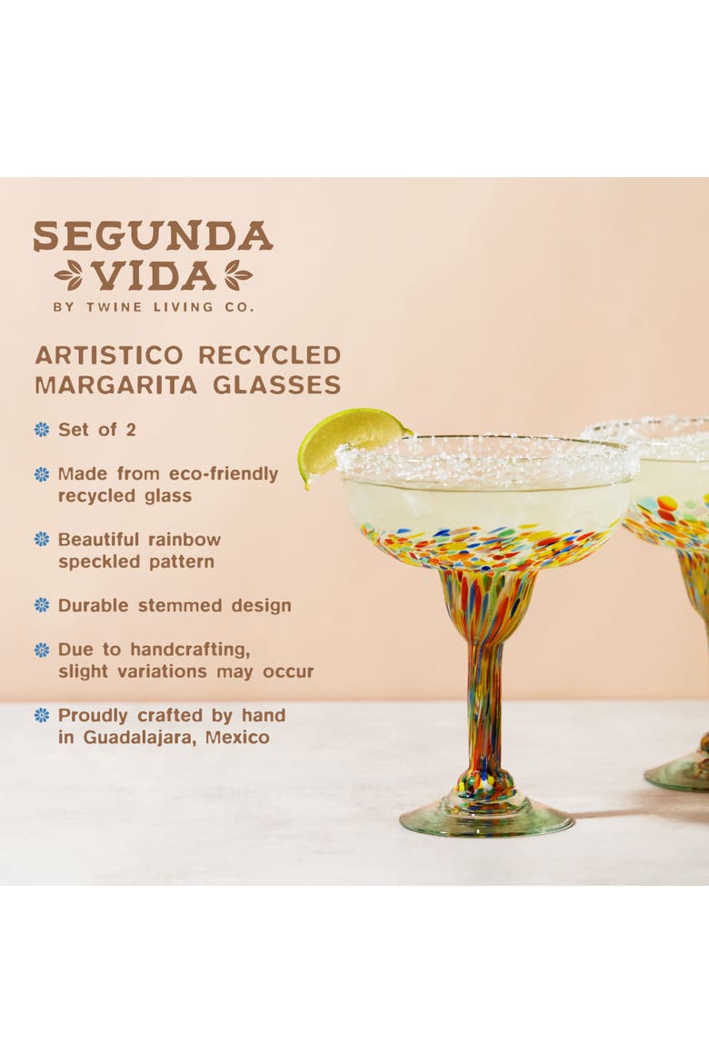 Segunda Vida Artistico Recycled Margarita Glasses Set of 2, Alternate, color, Multicolor