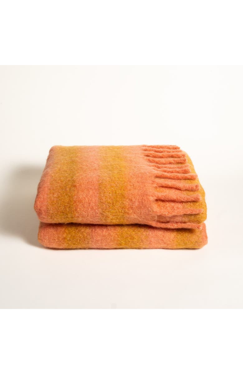 Zsa Zsa Zsu Ropar Fringed Striped Acrylic Wool Throw 55X71 In, Main, color, Mango-Pink