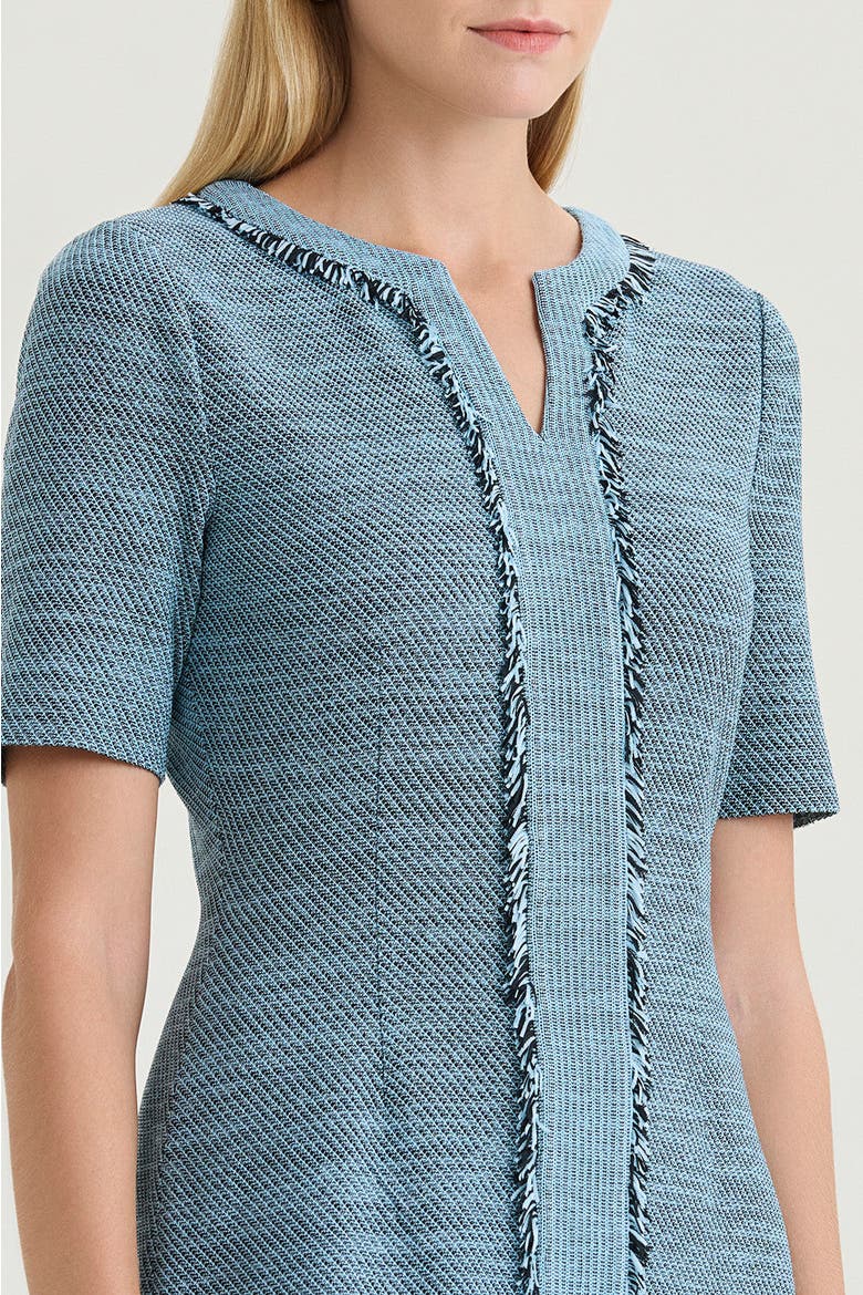 Tweed Knit Fringe Accent Sheath Dress, Alternate, color, Serene/Black