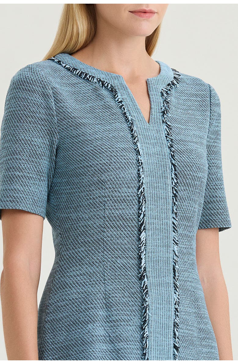 Ming Wang Tweed Knit Fringe Accent Sheath Dress, Alternate, color, Serene/Black