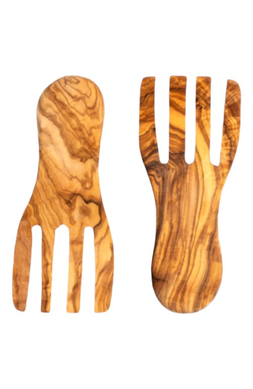 Gharyan Stoneware Olive Wood Salad Servers Flat Forks Set in Natural  product