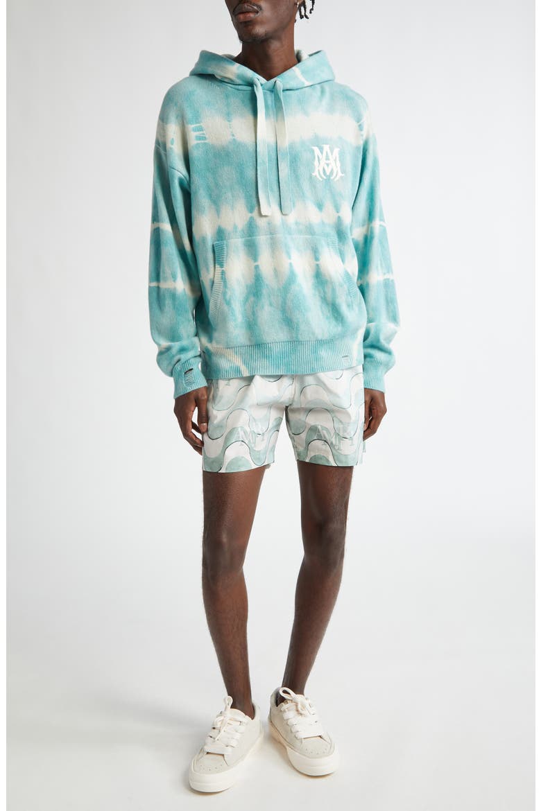 Staggered Drawstring Swim Trunks, Alternate, color, CERULEAN