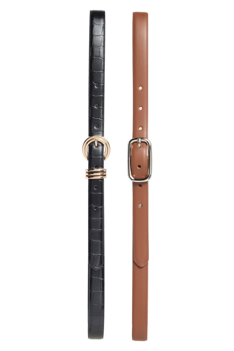 2-for-1 Assorted Faux Leather Belts, Main, color, BLACK/ COGNAC