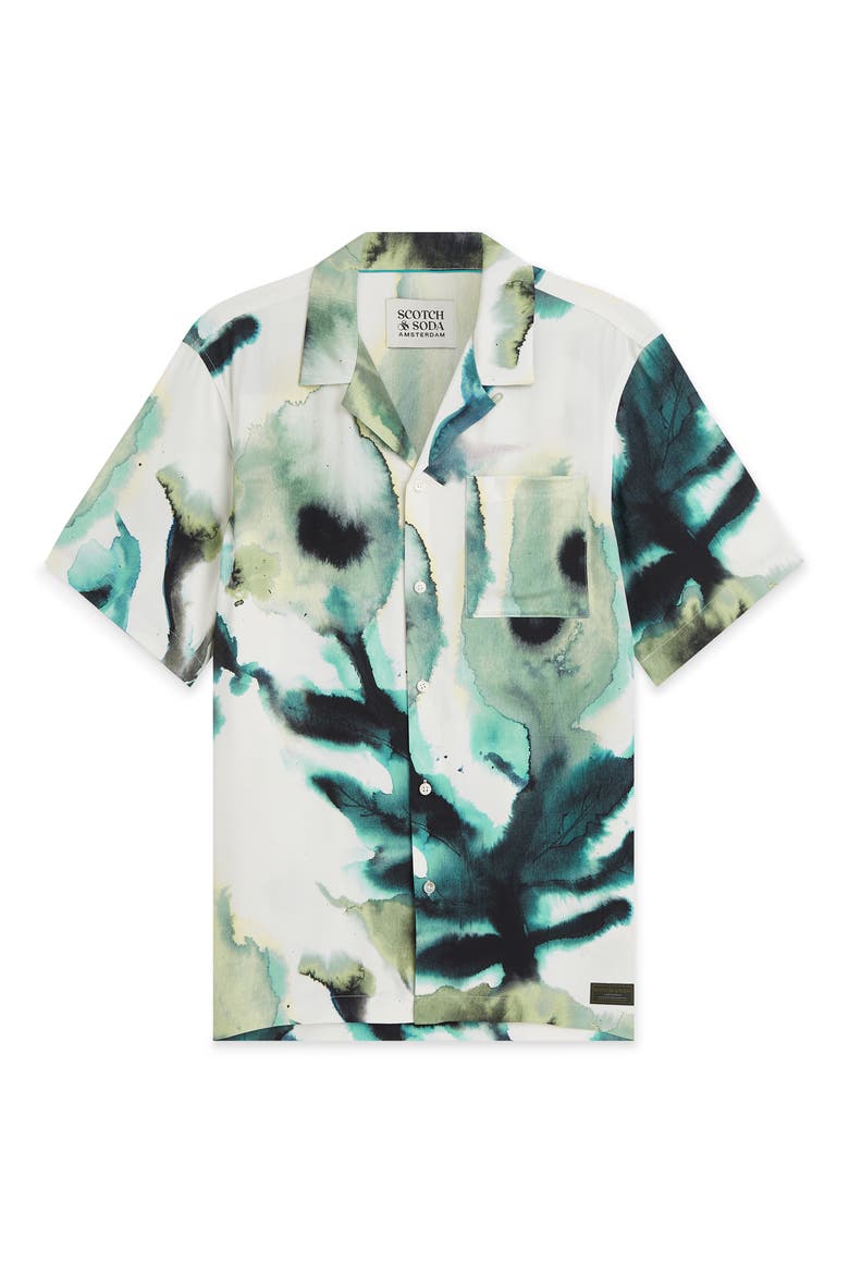 Watercolor Floral Short Sleeve Viscose Shirt, Alternate, color, WATERCOLOR FLOWER BALSAM GREEN