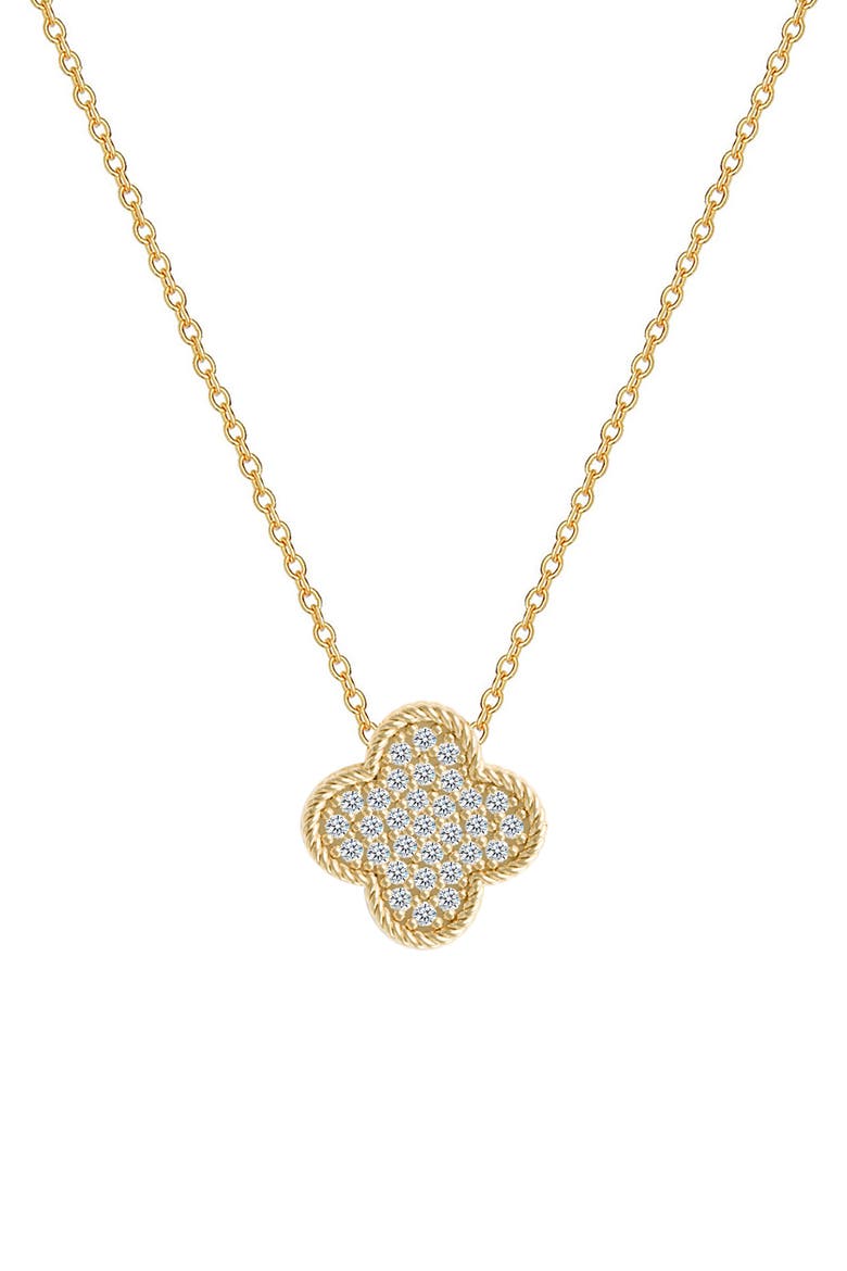 Pavé Cubic Zirconia Clover Pendant Necklace, Main, color, GOLD