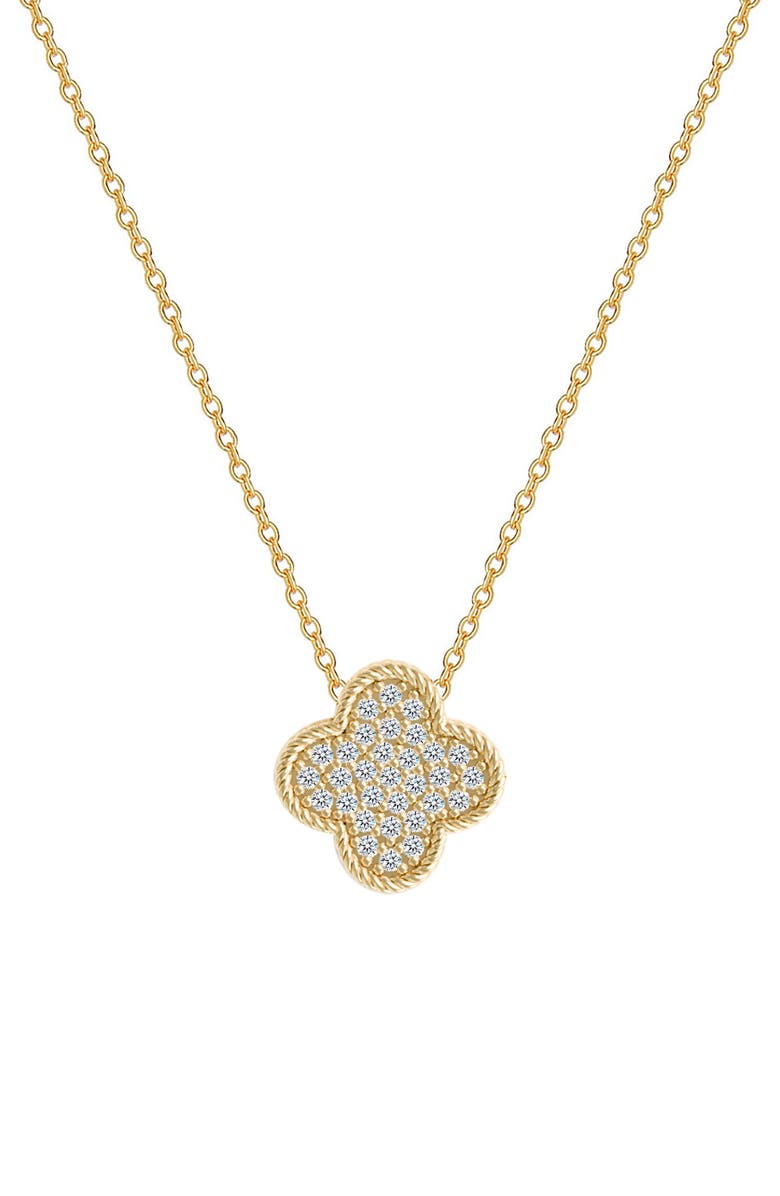 GABI RIELLE Pavé Cubic Zirconia Clover Pendant Necklace, Main, color, Gold