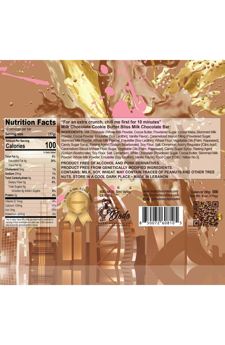 The Dodo Chocolates Viral Dubai Style Chocolate Bar, Alternate, color, Milk Chocolate Cookie Butter
