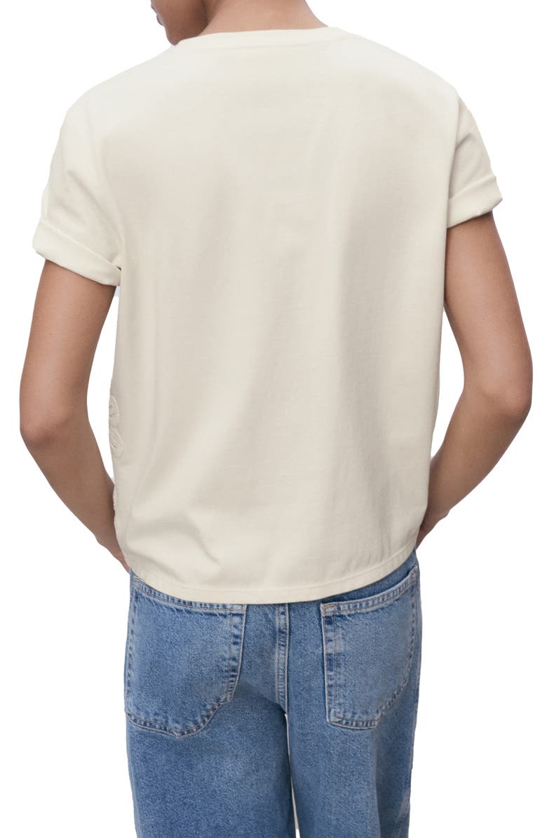 MANGO Floral Embroidered Cotton T-Shirt, Alternate, color, Ecru