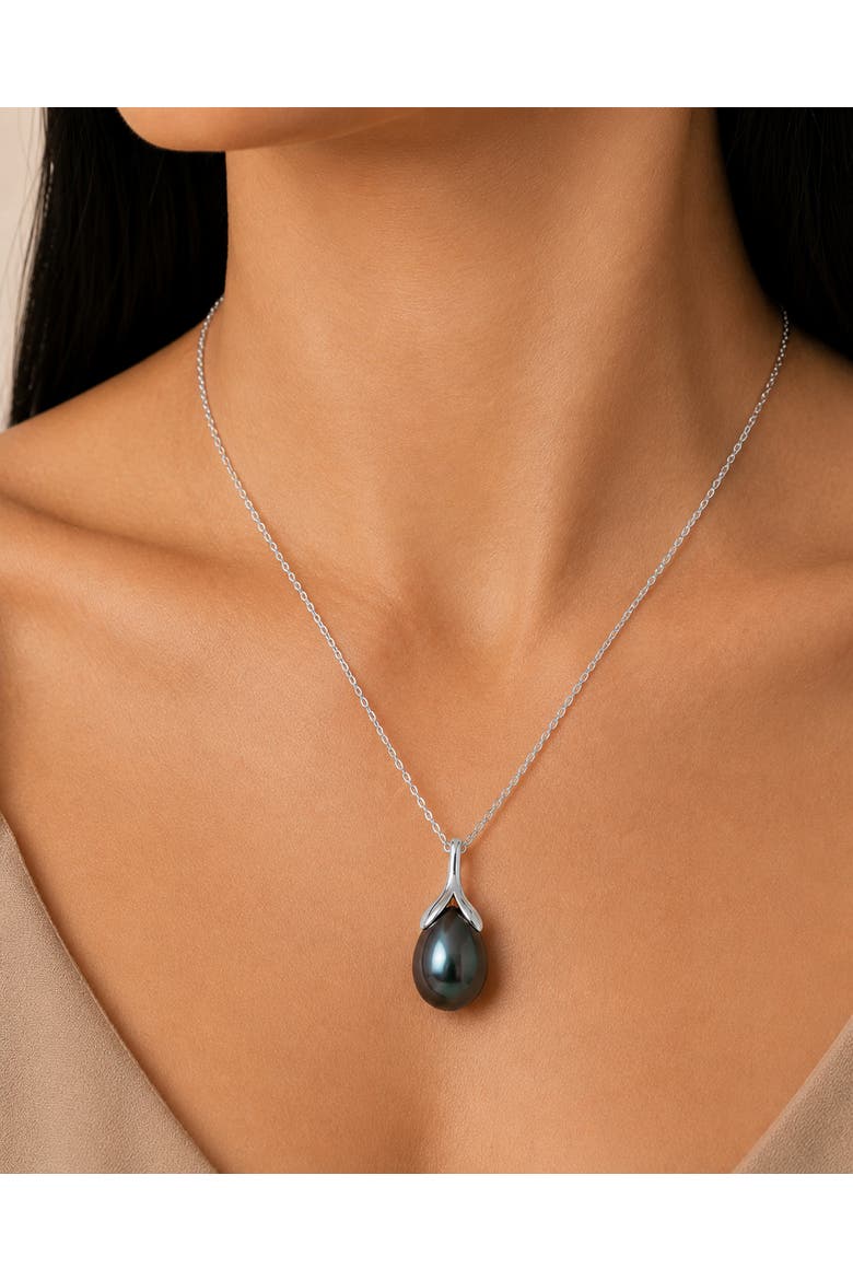 10-11mm Tahitian South Sea Pearl Rose Gold Plated Olive Pendant, Alternate, color, Sterling Silver