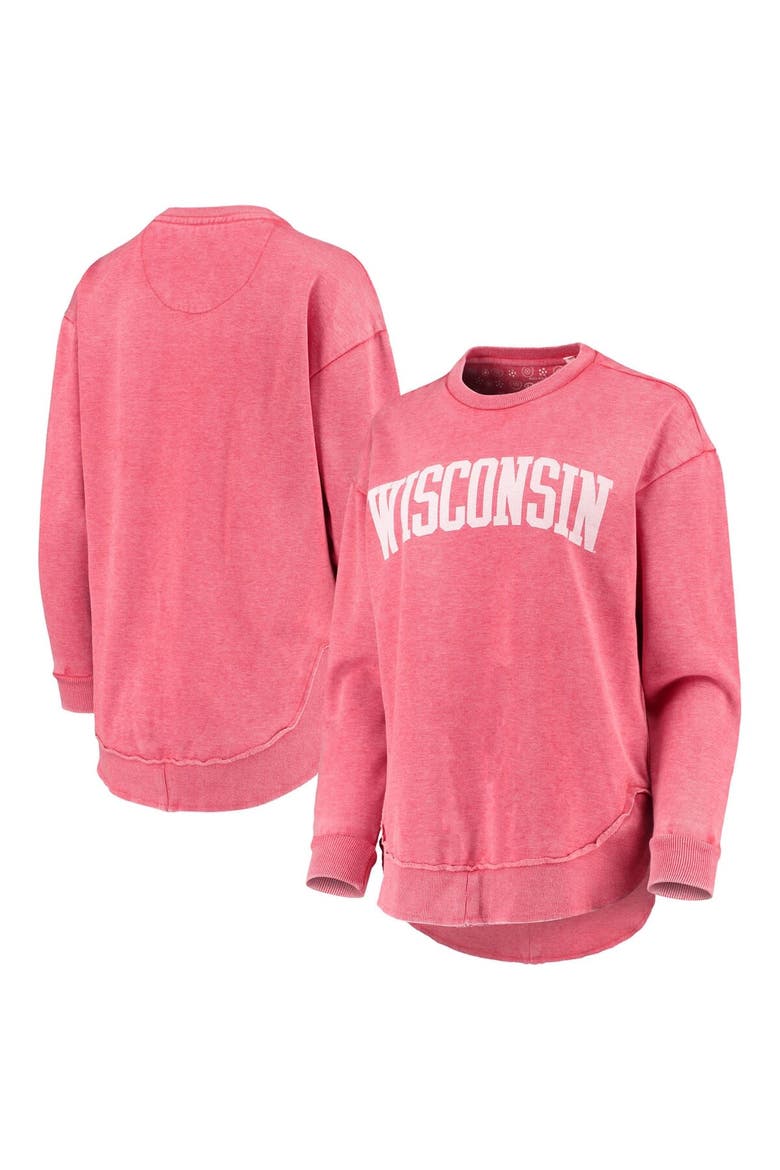Women's Pressbox Red Wisconsin Badgers Vintage Wash Pullover Sweatshirt, Alternate, color, Red