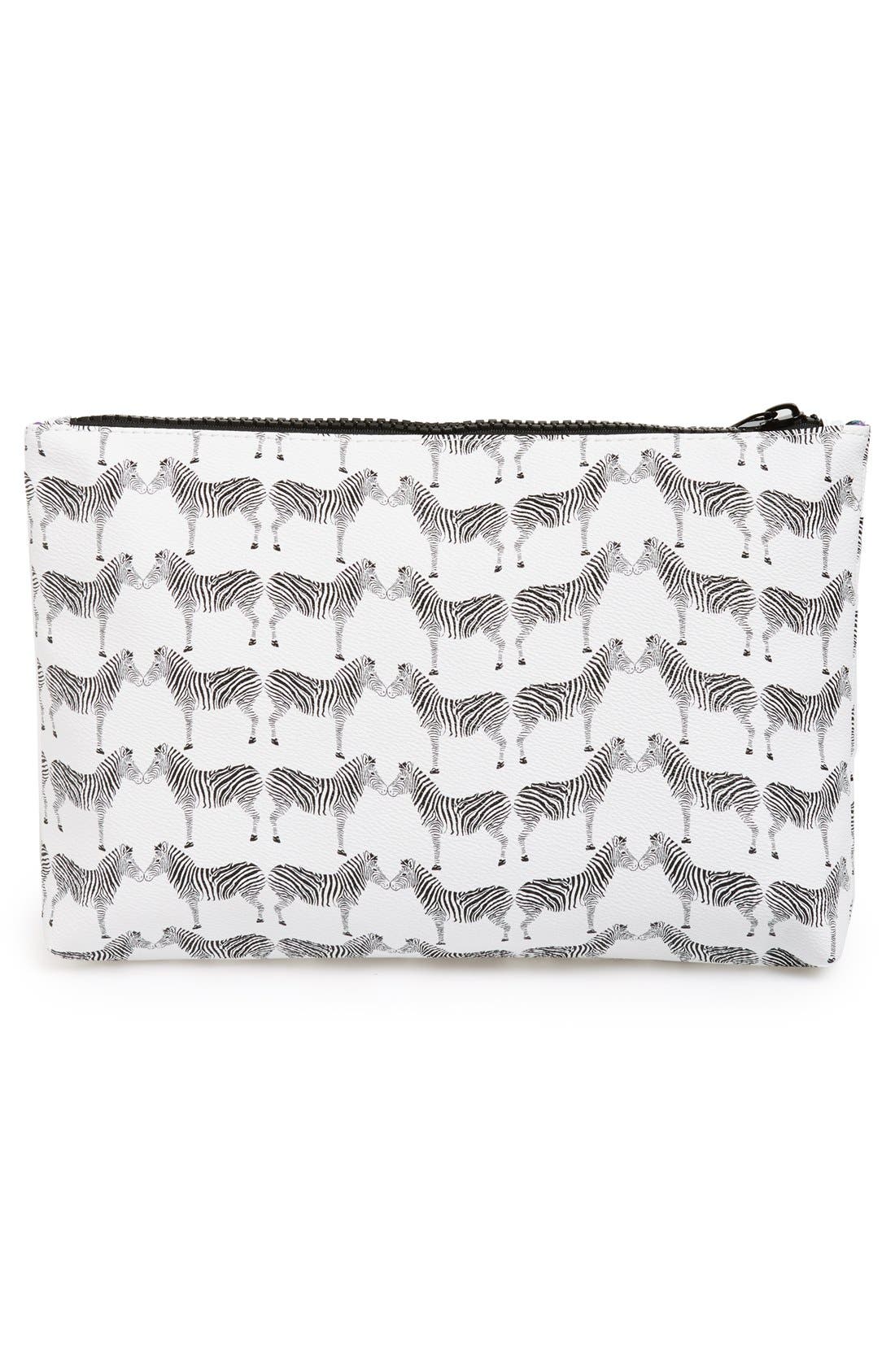 Zebra Print Clutch, Alternate, color, WHITE