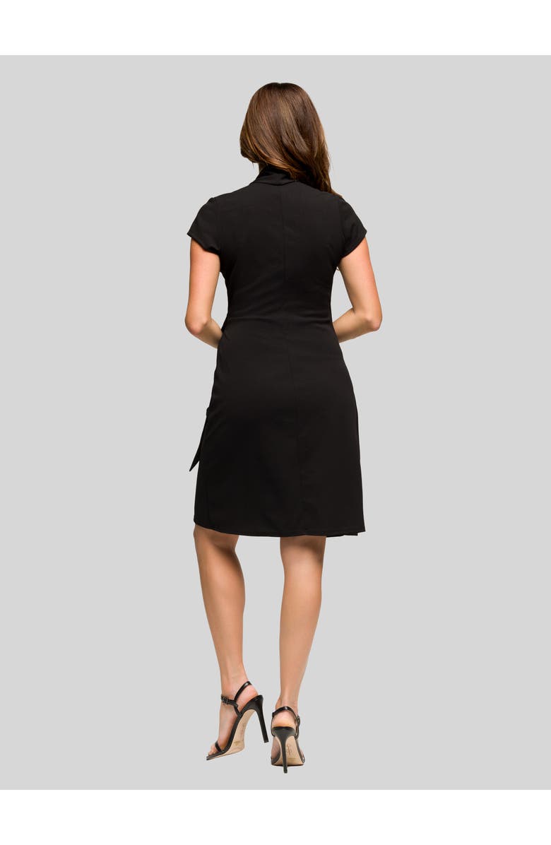 24seven Comfort Apparel Mandarin Collar Knee Length Wrap Dress, Alternate, color, Black