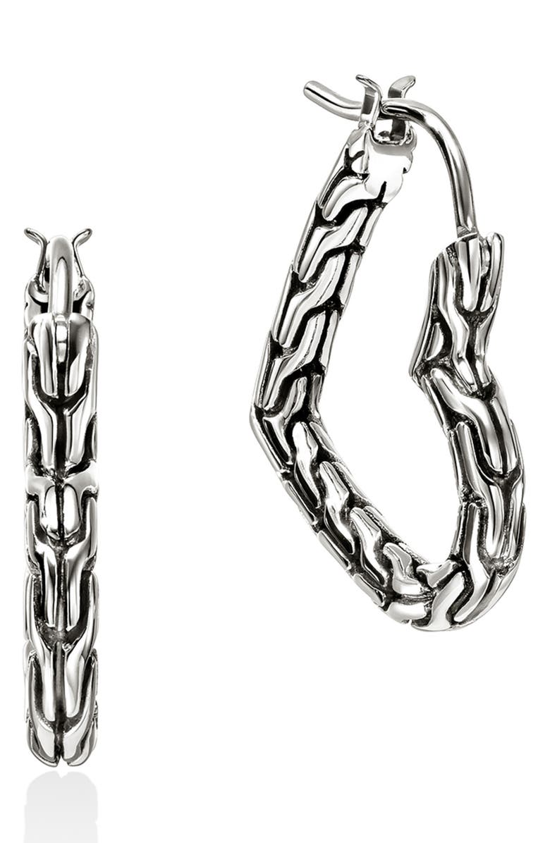 John Hardy Essentials Heart Hoop Earrings, Main, color, Silver