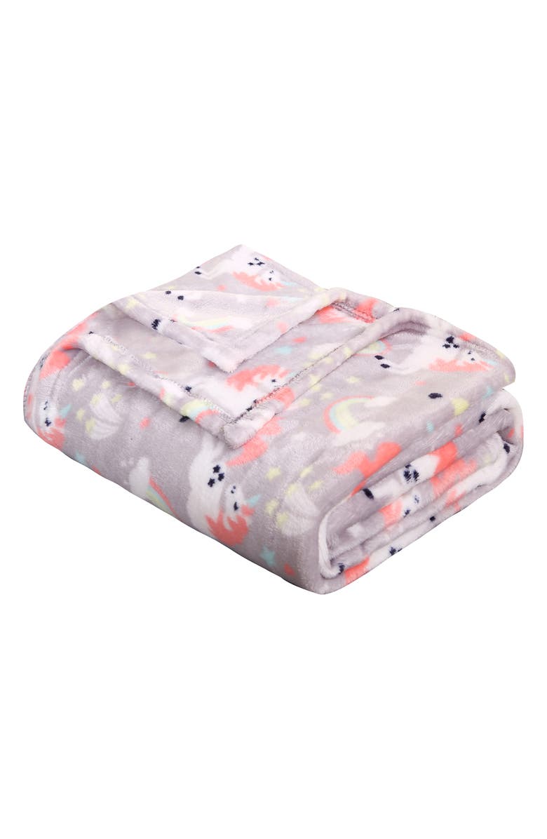 Luxury Home Unicorn Plush Throw Blanket, Main, color, Gray Multi