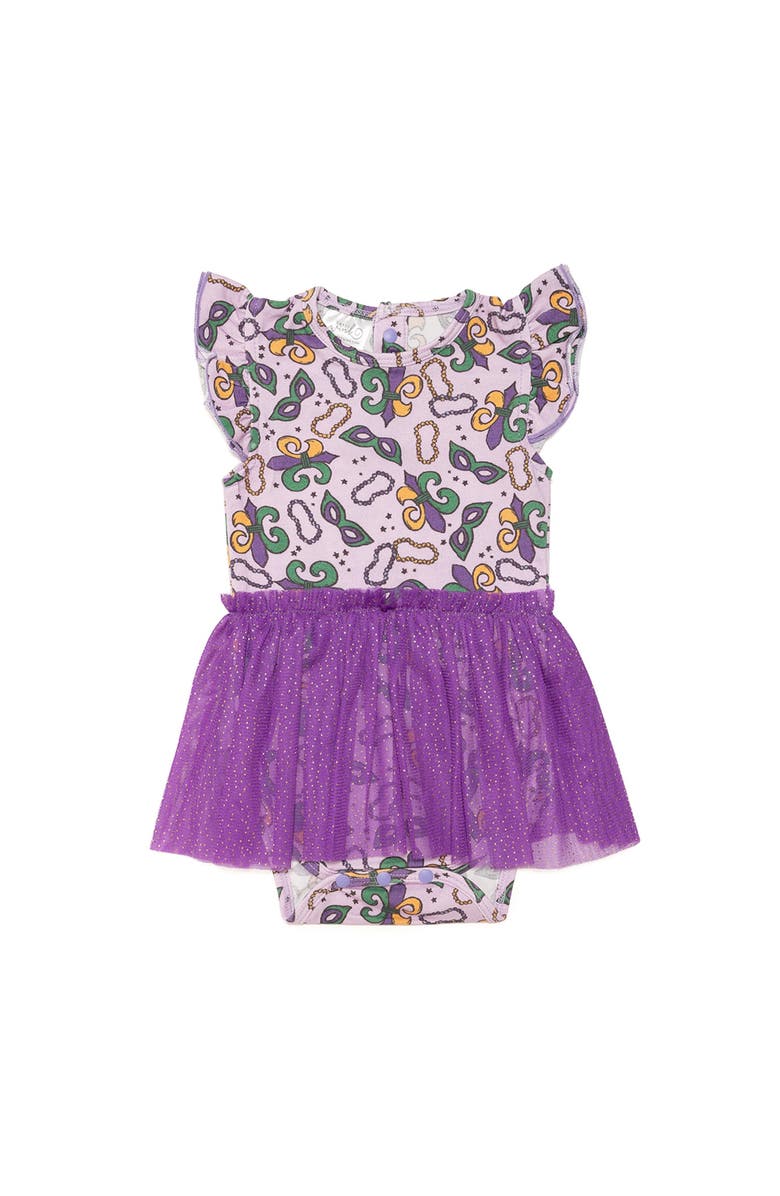 Sweet Wink Mardi Gras Short Sleeve Tutu Bodysuit, Main, color, 