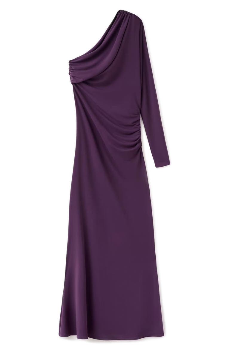 One-Shoulder Ruched Jersey Dress, Main, color, PURPLE