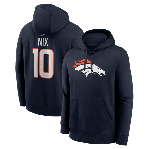 Men's Nike Bo Nix Navy Denver Broncos Name & Number Fleece Hoodie