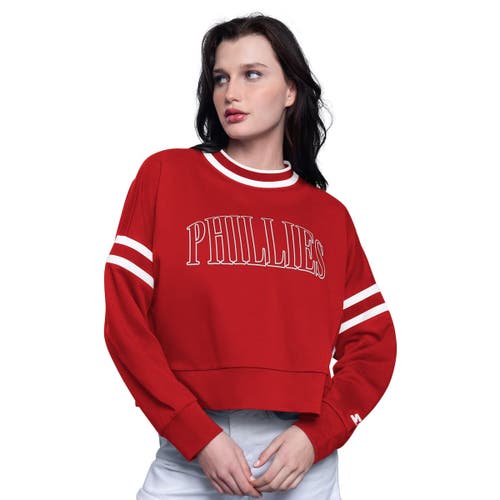 Starter Red Philadelphia Phillies Power Play Cropped Pullover Sweatshirt In Red