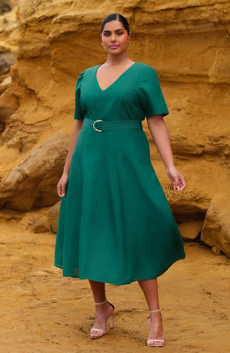 Estelle Aelin Linen Blend Fit & Flare Midi Dress, Alternate, color, Jade