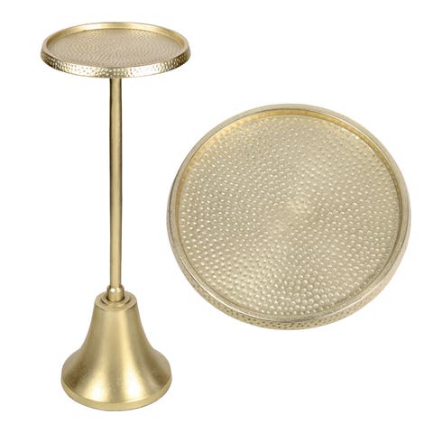 Irida 24" Art Deco Designer Pedestal Drink Table and Decorative End Table with Hammered Round Top and Bell Base