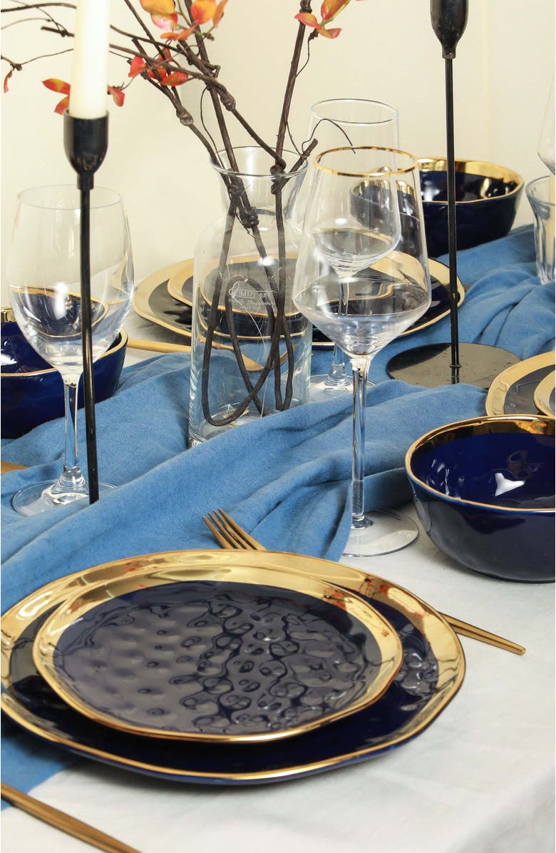 Stone Lain Florian Porcelain 16-Piece Dinnerware Set, Alternate, color, Navy Blue