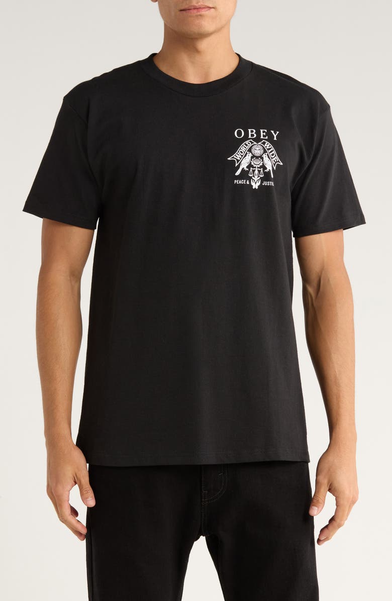 Obey Birds of Justice Cotton Graphic T-Shirt, Main, color, Black
